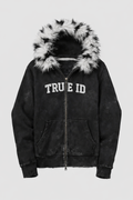 TRUE IDENTITY White fur zip hoodie