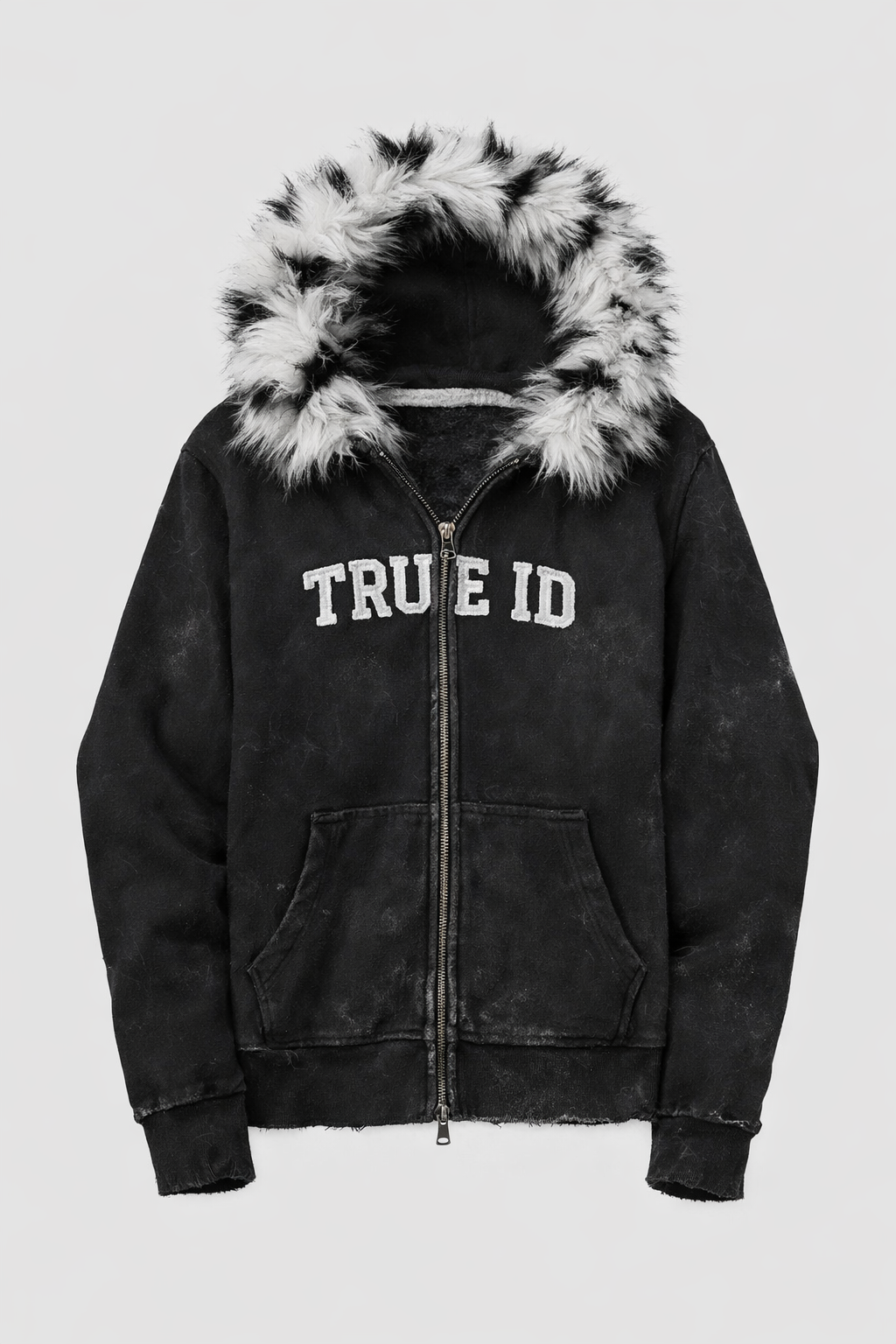 TRUE IDENTITY White fur zip hoodie