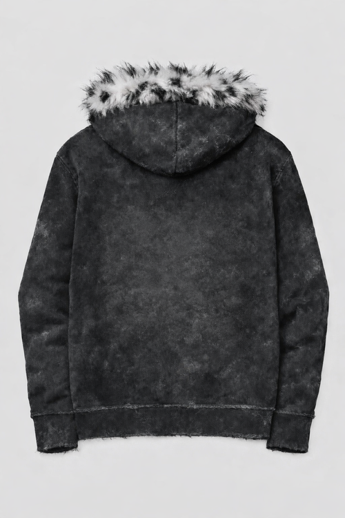 TRUE IDENTITY White fur zip hoodie